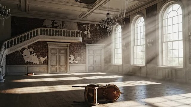 Empty Church Interior with Sunlight Streaming.