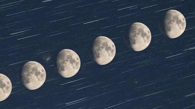 Moon Phases Sequence in Night Sky.