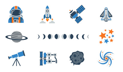 Fototapeta premium Space and Universe Exploration Solid Vector Icon Pack for Science Design