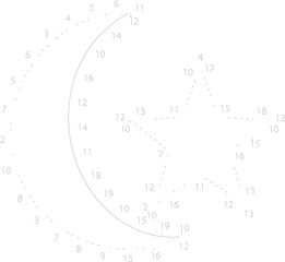 Obraz premium Islamic crescent moon and star connect the dots puzzle for children educational math game with numeric sequence for tracing activity coloring page