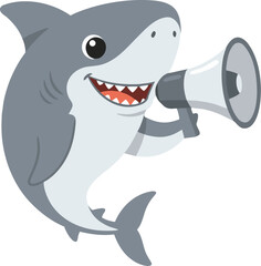 Naklejka premium Cartoon Shark Holding a Megaphone