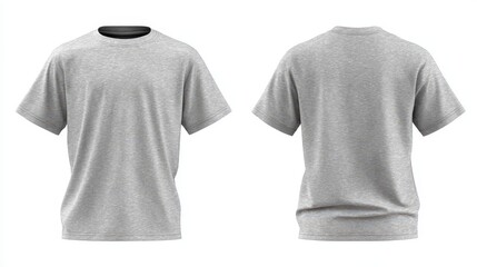 Blank heather grey t-shirt mockup front and back view isolated on white background