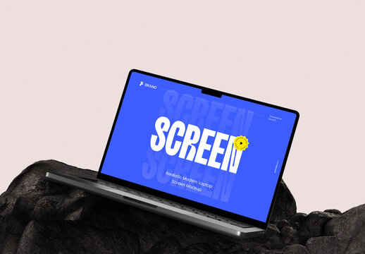 Laptop on Stone Mockup