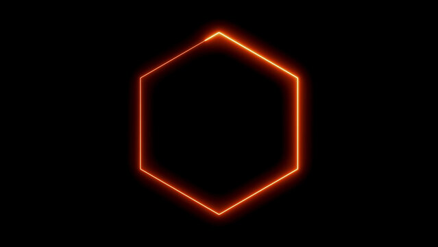 Minimal orange neon hexagon glowing edge