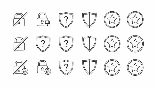 Security icons with shields and stars.