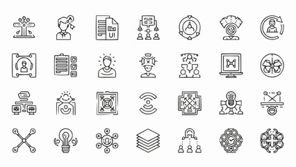 Black and white business icons set.