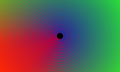 Abstract neon geometric background. Round metal rings. Chrome texture with a red-green gradient. Striped glass wallpaper. eps 10
