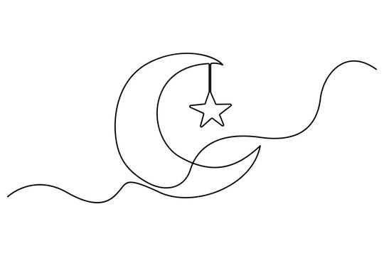 Continuous one line drawing of moon and star night symbol illustration
