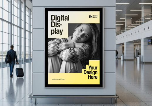 Airport Terminal Digital Billboard Mockup