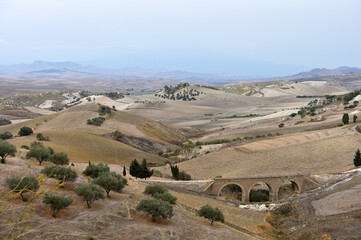 Vintage rural landscape of Sicily field,