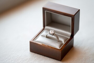 Elegantly designed engagement ring in a luxurious display box