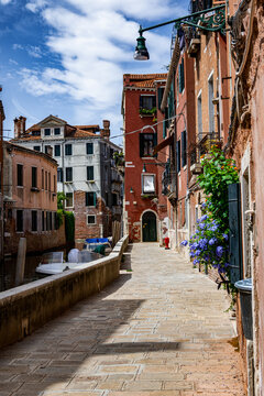 View of the narrow streets and alleys of Venice (Italy)