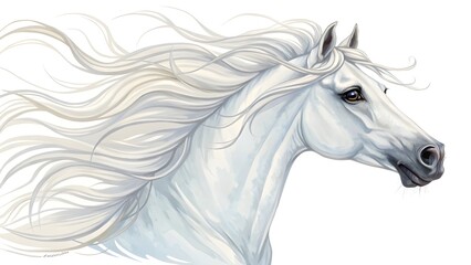 Obraz premium Elegant White Horse Walking Isolated on Clean Background – Realistic Animal Illustration