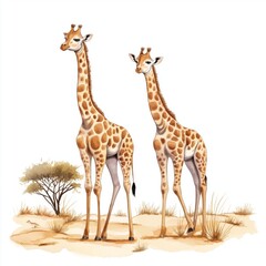 Fototapeta premium Central Kalahari Game Reserve. Central Kalahari Game Reserve hand drawn watercolor illustration on white background
