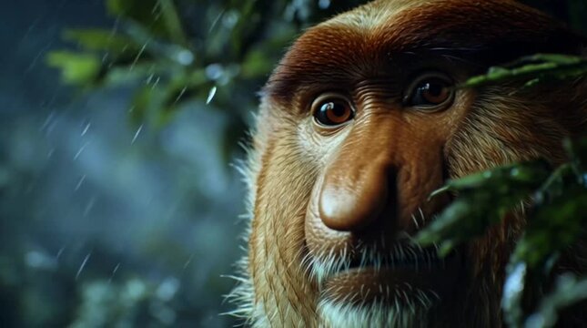 Unique Endemic Proboscis Monkey in Borneo Jungle
