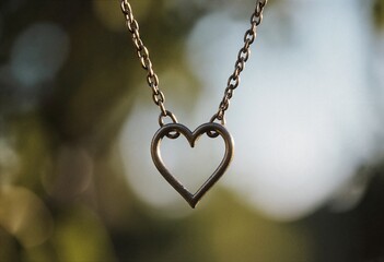 Heart shape in a metal chain shows connection and unity in a simple design during daylight in a natural setting