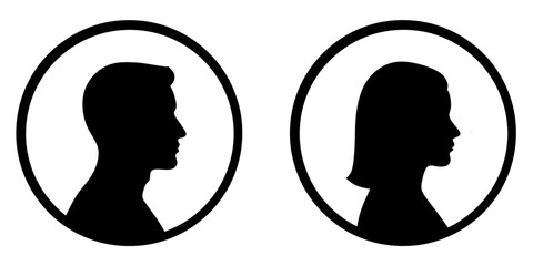 Profile icon. Male and female face silhouette icon.