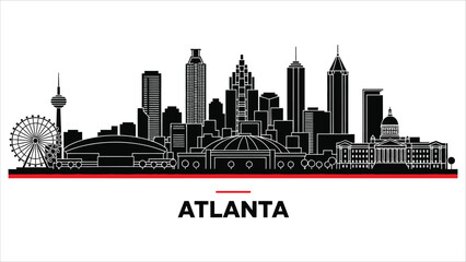 Atlanta city skyline horizontal banner. Black and white silhouette of Atlanta city, USA. Vector template for your design © Uttpol Saha