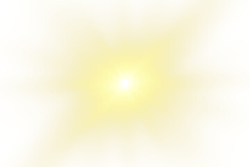 Obraz premium Yellow sun with soft glowing rays and sun glare in PNG format. Golden light effect with starburst and shine, perfect for bright and summer-themed designs.