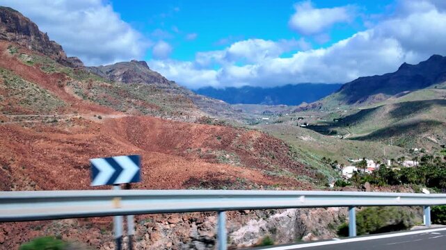 View of the GC-60 road near the Mirador Astron&oacute;mico de la Degollada de las Yeguas overlooking the Pilancones Natural Park, Gran Canaria, Canary Islands, Spain, Europe.