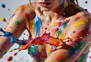 Frau mit Farben begossen