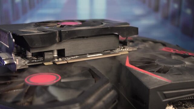 Close Up of Smoking VGA Graphic Cards, Computer Hardware Close Up