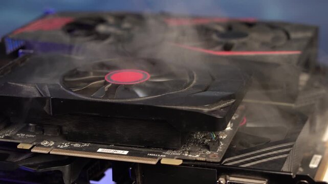 Smoking Old Graphic Cards, Computer Hardware Close Up