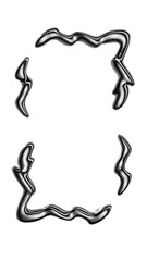 Y2K Melted chrome metal frame isolated 3D Rendering. Futuristic liquid metallic fluid border for stories