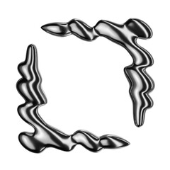 Y2K Melted chrome metal frame isolated 3D Rendering. Futuristic liquid metallic fluid square border