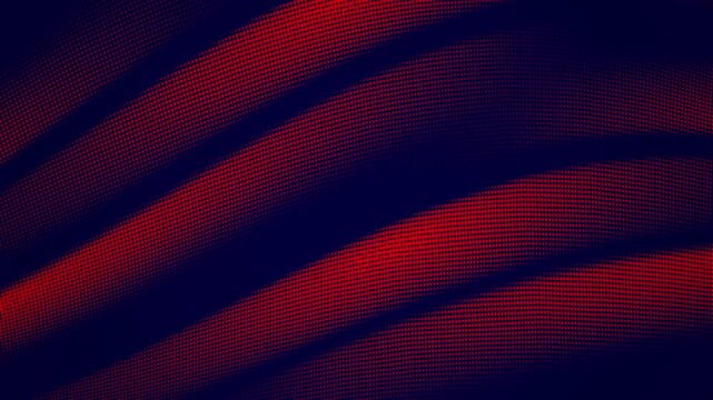 Abstract red dotted halftone waves on dark blue background