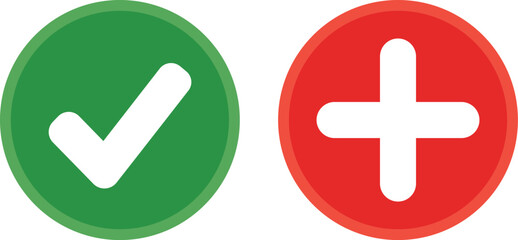 Fototapeta premium Green check mark inside circle and red plus sign inside circle yes no correct incorrect approve reject