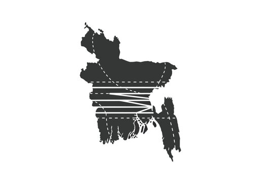 Bangladesh map silhouette with creative white line art pattern isolated on white background