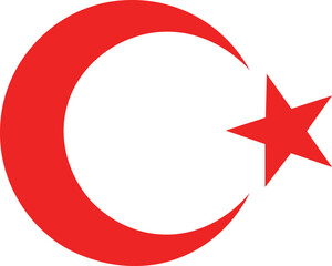 Red crescent moon and star symbol on white background © Rehana