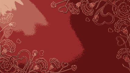 Red floral pattern with heart designs, elegant vector illustration for Valentine's Day or romantic themes, isolated on transparent background