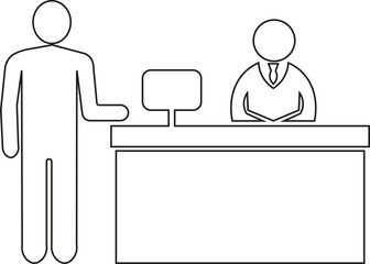 A man talking to a receptionist behind a desk