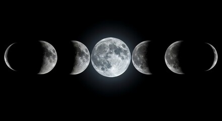 Naklejka premium Lunar phases sequence against dark background