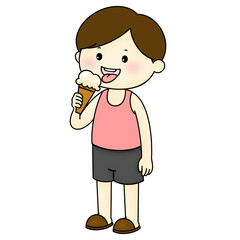 The boy is eating ice cream