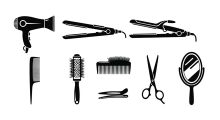 Set of Hair Styling Tools Icons
