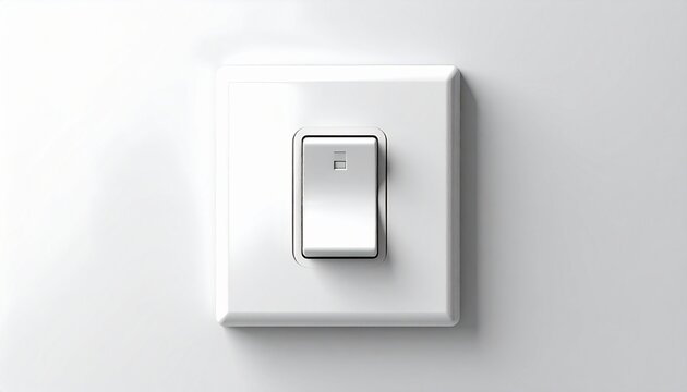 Modern white light switch mounted on a clean white wall. Minimalist interior detail representing electricity control, home design, power management, and smart living concept with simple contemporary.