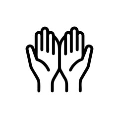 Obraz premium Black silhouette vector illustration of a human hand in the form of a heart symbol showing the palm and fingers as a concept of care and help