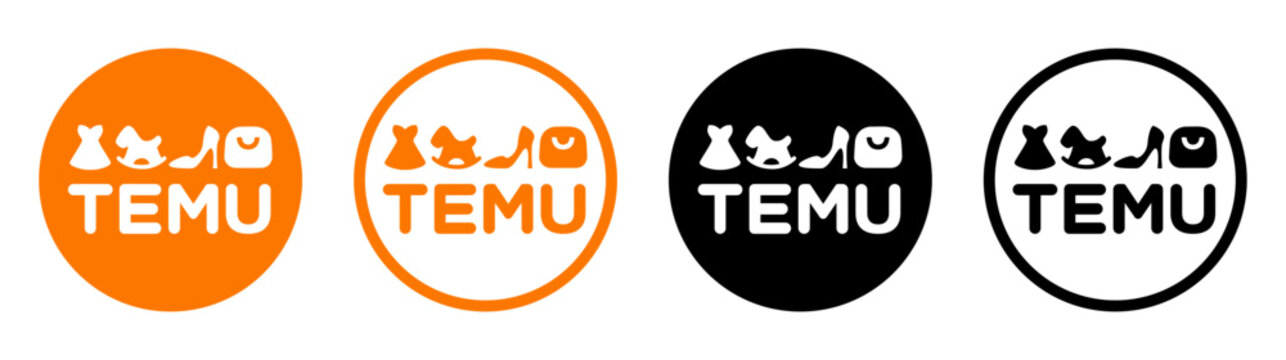 Set of round different Temu mobile app icons, isolated on transparent background, vector illustration. Temu is an online marketplace operated by the Chinese e-commerce company PDD Holdings