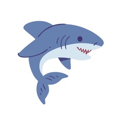 Obraz premium Cartoon shark swimming with sharp teeth and fins