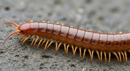 Fototapeta premium Close-up of a Brown Millipede. Concept featuring millipede, insect, macro photography, close-up, arthropod.