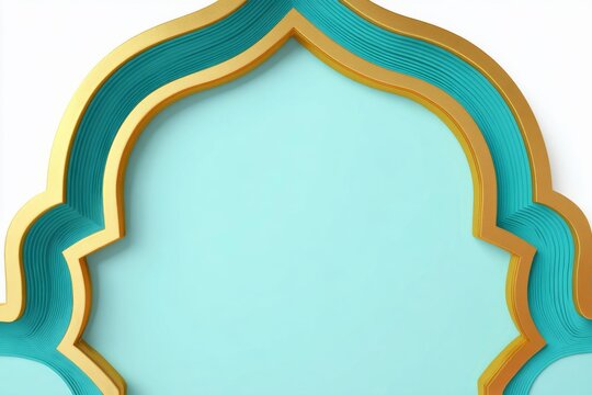 Teal and gold islamic arch frame luxury ornamental background