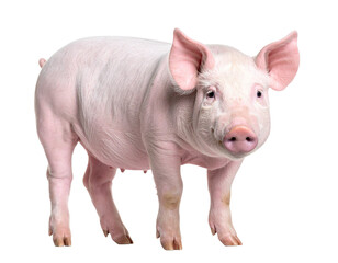 Young domestic pig standing, looking at camera