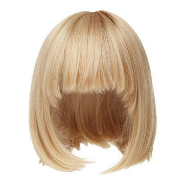 Blonde short hair wig with bangs blonde wig hairpiece isolated on a transparent background