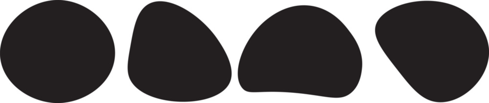 liquid shape blobs in different style collections. Abstract black irregular blob shapes set. Random blob circles, liquid organic amoeba, different drops in modern style on Transparent background
