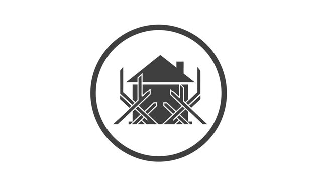 Black and white house logo symbol.