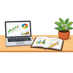 Fototapeta premium Modern workspace with laptop and study materials