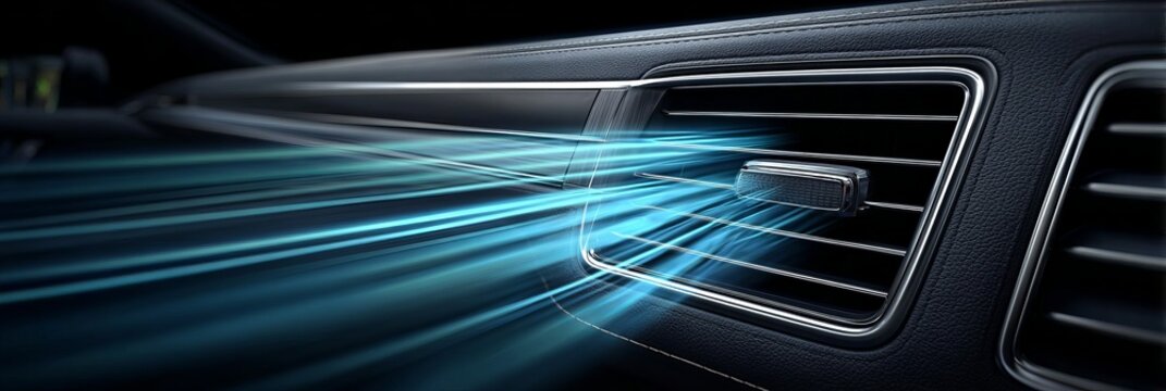 Closeup of Vehicle Ventilation Defroster Black System for Automotive Climate Control and Air Flow